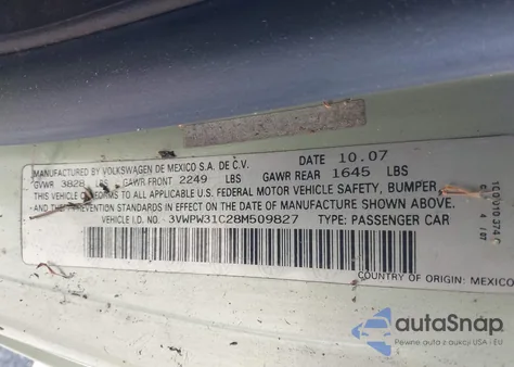 2008 Volkswagen New Beetle S z USA, uszkodzony, nr VIN 3VWPW31C28M509827